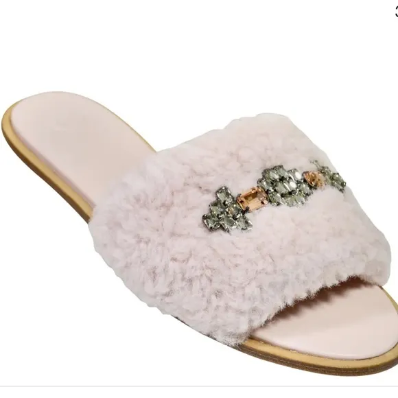 Tory Burch Aspen Shearling Rhinestones Slides