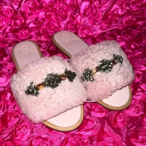 Tory Burch Aspen Shearling Rhinestones Slides