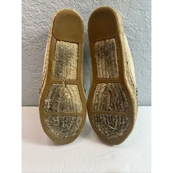 Tory Burch Beacher‎ Canvas Espadrille Flat, Ivory/Newport Navy Size 9