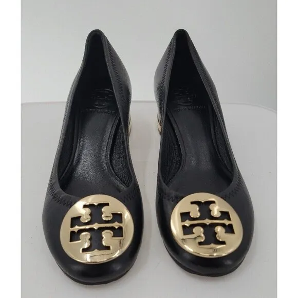 Tory Burch Black Leather Janey Block Heel Pumps