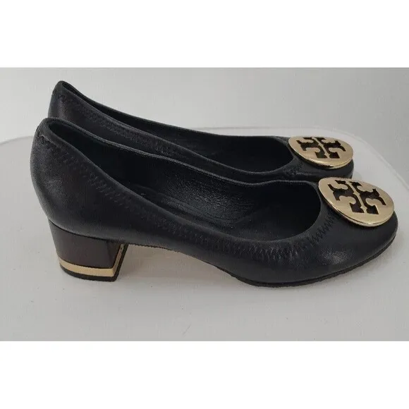 Tory Burch Black Leather Janey Block Heel Pumps