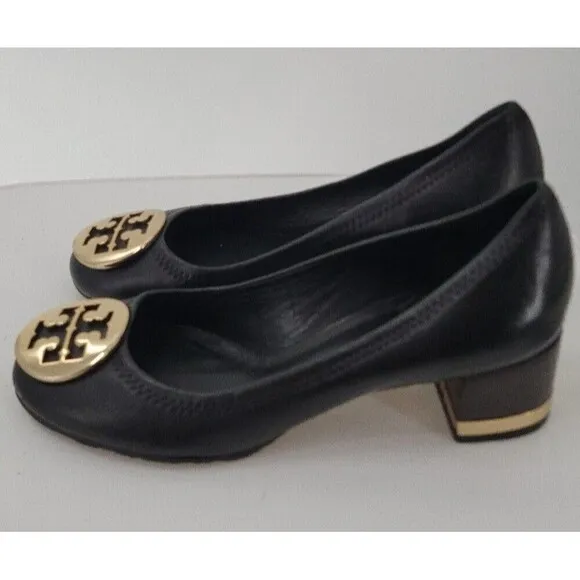 Tory Burch Black Leather Janey Block Heel Pumps