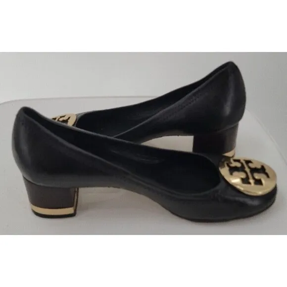 Tory Burch Black Leather Janey Block Heel Pumps