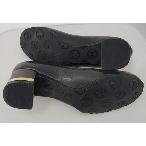 Tory Burch Black Leather Janey Block Heel Pumps