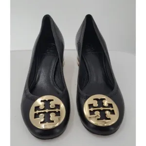 Tory Burch Black Leather Janey Block Heel Pumps