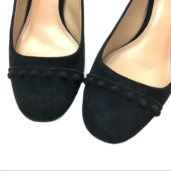 Tory Burch black suede leather stud Colt low block heels pumps 7 chunky slip-on