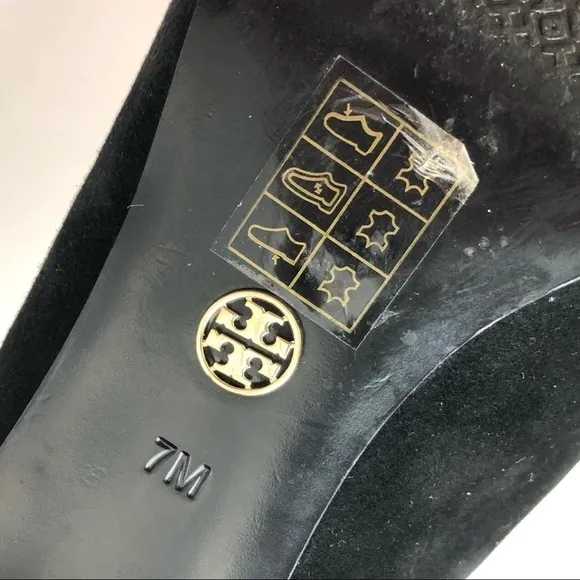 Tory Burch black suede leather stud Colt low block heels pumps 7 chunky slip-on