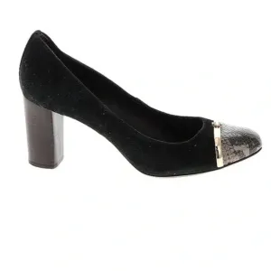 Tory Burch | Black Suede Snakeskin Cap Pacey Block Heels Size 9.5