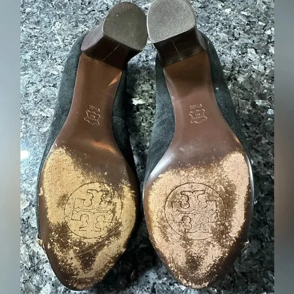Tory Burch | Black Suede Snakeskin Cap Pacey Block Heels Size 9.5