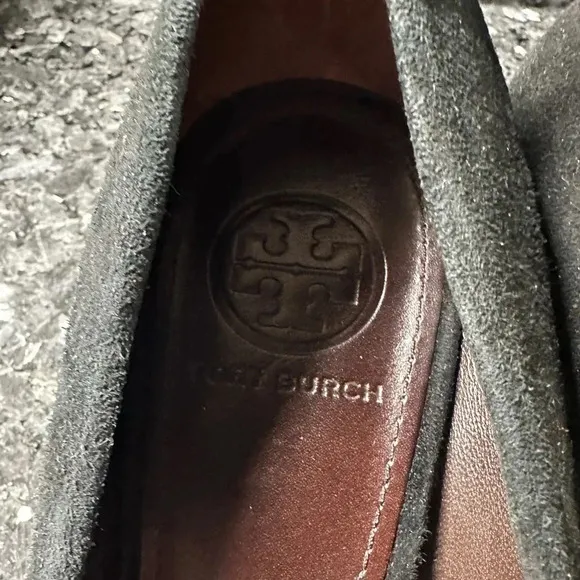 Tory Burch | Black Suede Snakeskin Cap Pacey Block Heels Size 9.5