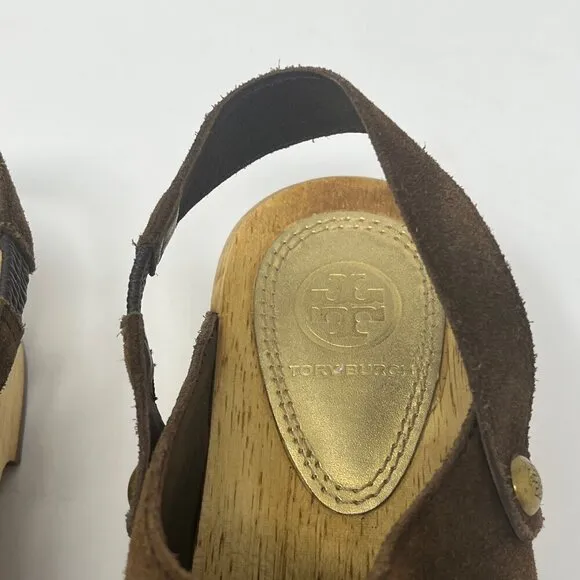 Tory Burch Blythe Studded Clogs suede brown 6