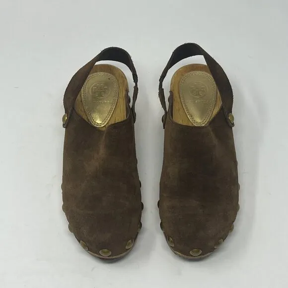 Tory Burch Blythe Studded Clogs suede brown 6