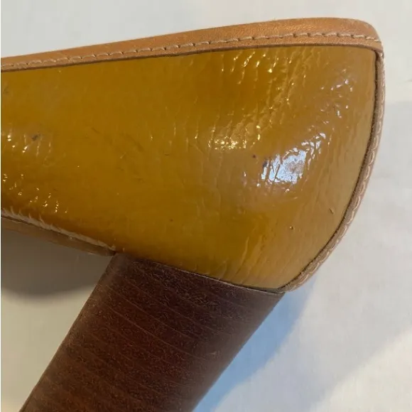 Tory Burch Brown Leather Block Heel Pumps