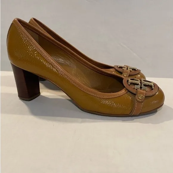 Tory Burch Brown Leather Block Heel Pumps