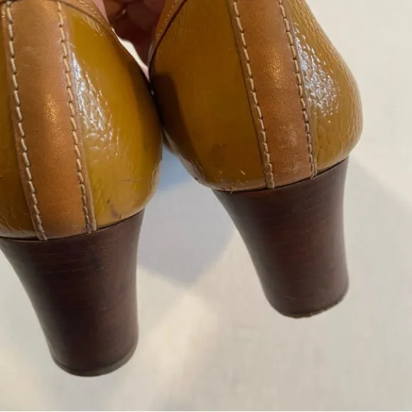 Tory Burch Brown Leather Block Heel Pumps