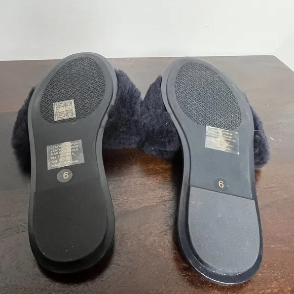 TORY BURCH EMBELLISHED GENUINE SHEARLING SLIDE SLIPPER BLACK SZ 6 NEW W/OUT BOX