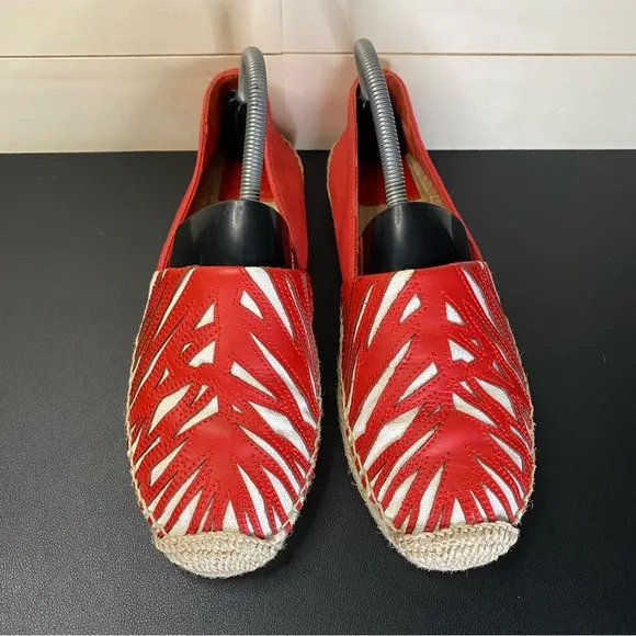 Tory Burch Flats Espadrille Red White Women's Size 9 Shoes M Slip-Ons K14