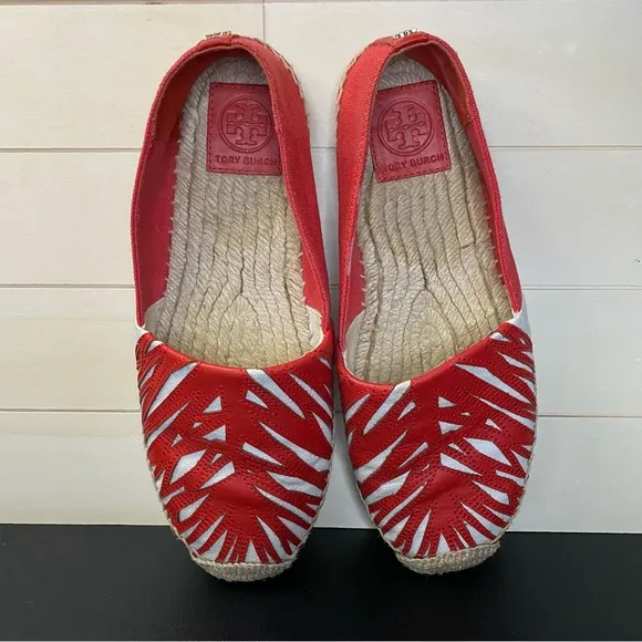 Tory Burch Flats Espadrille Red White Women's Size 9 Shoes M Slip-Ons K14
