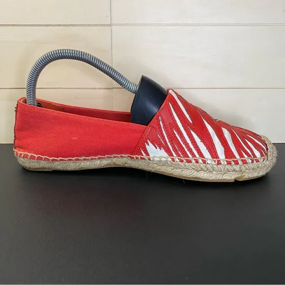 Tory Burch Flats Espadrille Red White Women's Size 9 Shoes M Slip-Ons K14