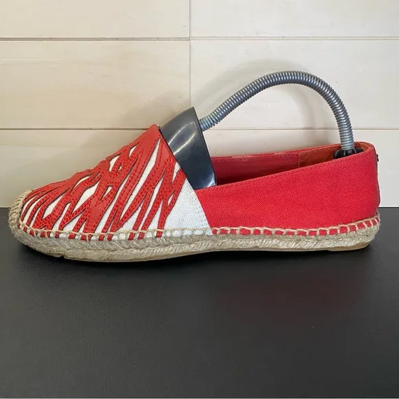 Tory Burch Flats Espadrille Red White Women's Size 9 Shoes M Slip-Ons K14