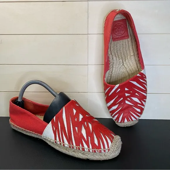 Tory Burch Flats Espadrille Red White Women's Size 9 Shoes M Slip-Ons K14