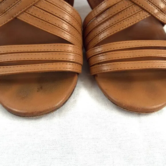 Tory Burch Liv Cage Gladiator Strappy Tan Open Toe Heels w/Zipper Closure Sz 9.5