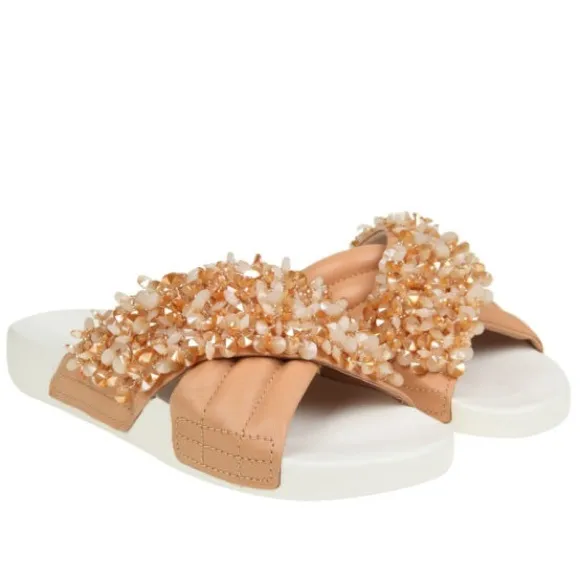 Tory Burch Logan Embellished Slide Sandal in Nude  sz 7 350$