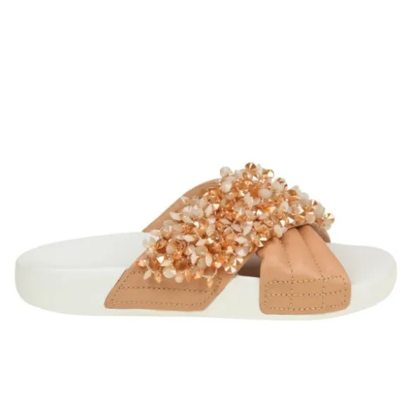 Tory Burch Logan Embellished Slide Sandal in Nude  sz 7 350$