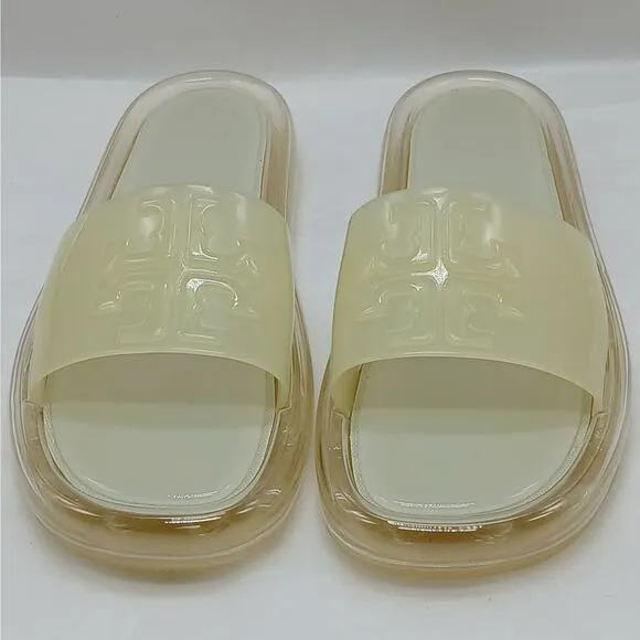 Tory Burch Logo Bubble Jelly Slides Sandal Women 9M Ivory Slip On Platform Shoes