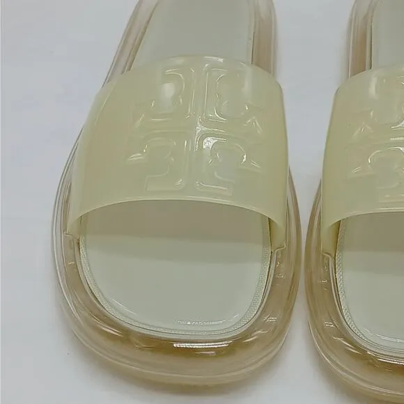 Tory Burch Logo Bubble Jelly Slides Sandal Women 9M Ivory Slip On Platform Shoes