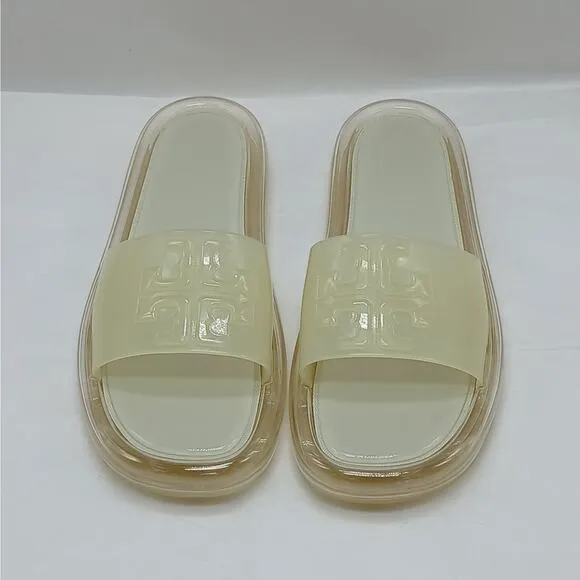 Tory Burch Logo Bubble Jelly Slides Sandal Women 9M Ivory Slip On Platform Shoes
