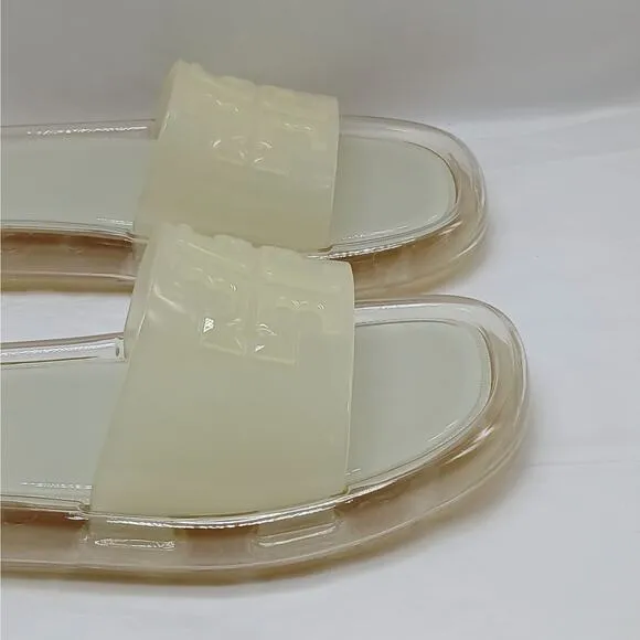Tory Burch Logo Bubble Jelly Slides Sandal Women 9M Ivory Slip On Platform Shoes