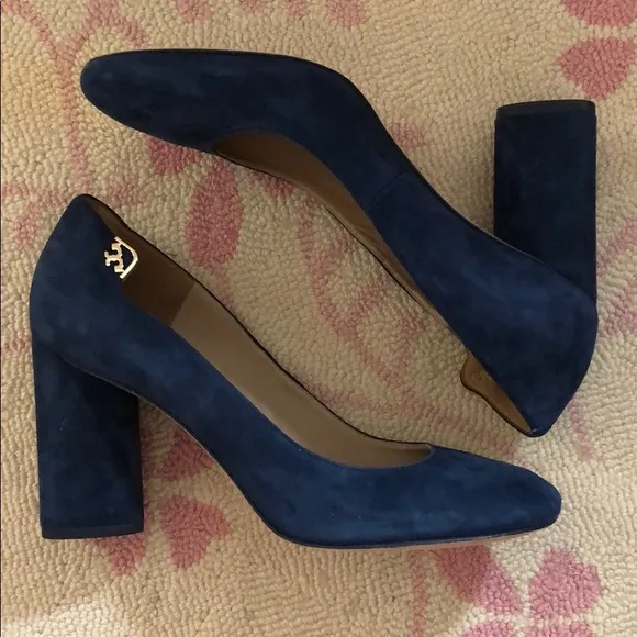 Tory Burch navy blue suede block heels