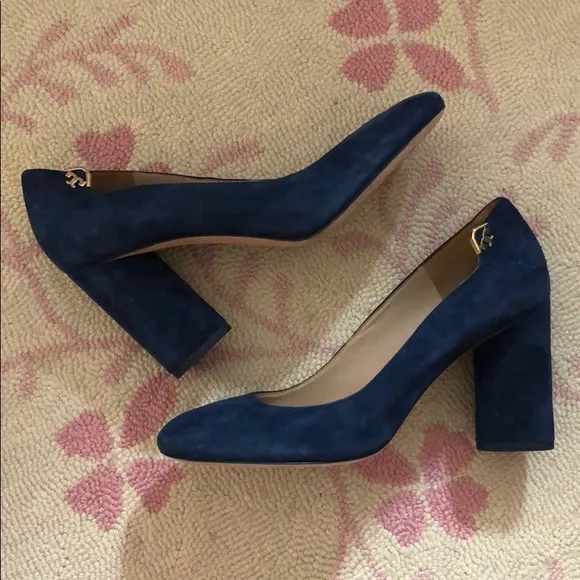 Tory Burch navy blue suede block heels