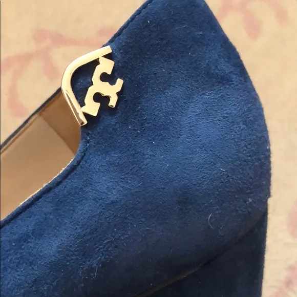 Tory Burch navy blue suede block heels