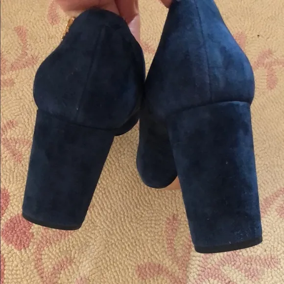 Tory Burch navy blue suede block heels