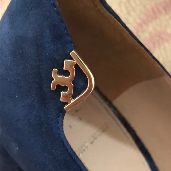 Tory Burch navy blue suede block heels