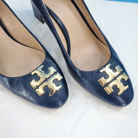 Tory Burch navy leather block heel pump 8.5M