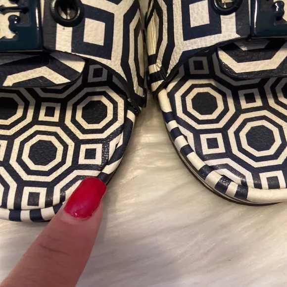 Tory Burch Noah Navy Leather Slides Size 7 1/2
