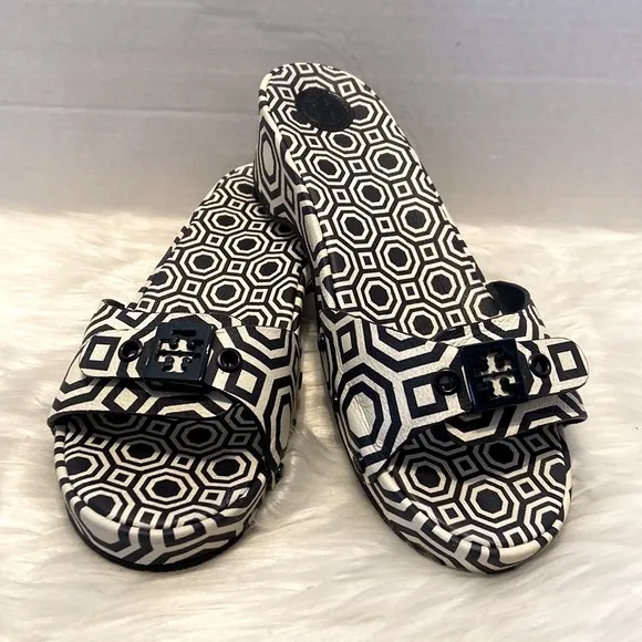 Tory Burch Noah Navy Leather Slides Size 7 1/2
