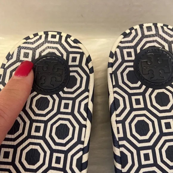 Tory Burch Noah Navy Leather Slides Size 7 1/2