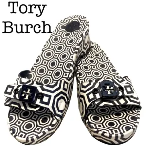 Tory Burch Noah Navy Leather Slides Size 7 1/2