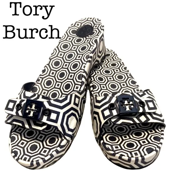 Tory Burch Noah Navy Leather Slides Size 7 1/2