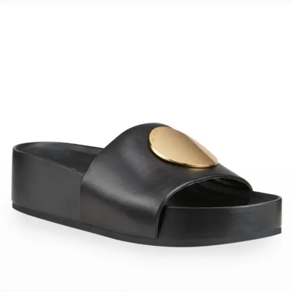 Tory Burch Patos Platform Sandals Slides Black Gold Size 8