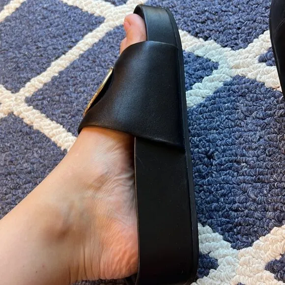 Tory Burch Patos Platform Sandals Slides Black Gold Size 8