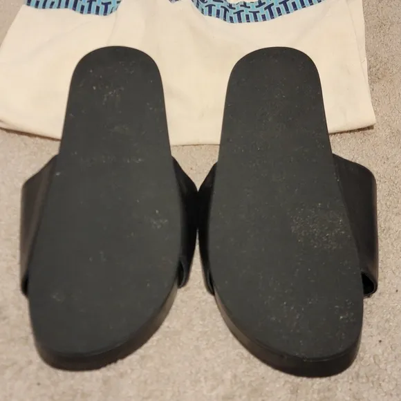 Tory Burch Patos Platform Sandals Slides Black Gold Size 8