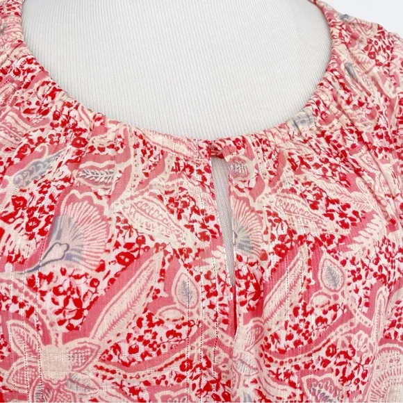 Tory Burch Printed Cotton Flowy Babydoll Tunic Shift Peasant Short Sleeve Dress