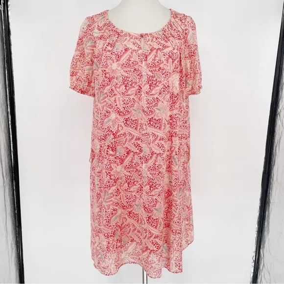 Tory Burch Printed Cotton Flowy Babydoll Tunic Shift Peasant Short Sleeve Dress