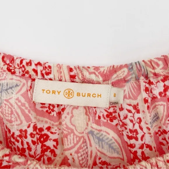 Tory Burch Printed Cotton Flowy Babydoll Tunic Shift Peasant Short Sleeve Dress