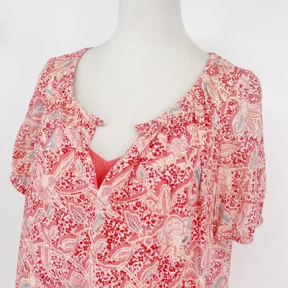 Tory Burch Printed Cotton Flowy Babydoll Tunic Shift Peasant Short Sleeve Dress